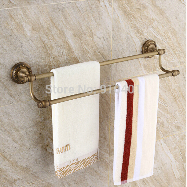 Wholesale And Retail Promotion Classic Antique Brass Bathroom Towel Rack Holder Dual Towel Bars Wall Mounted