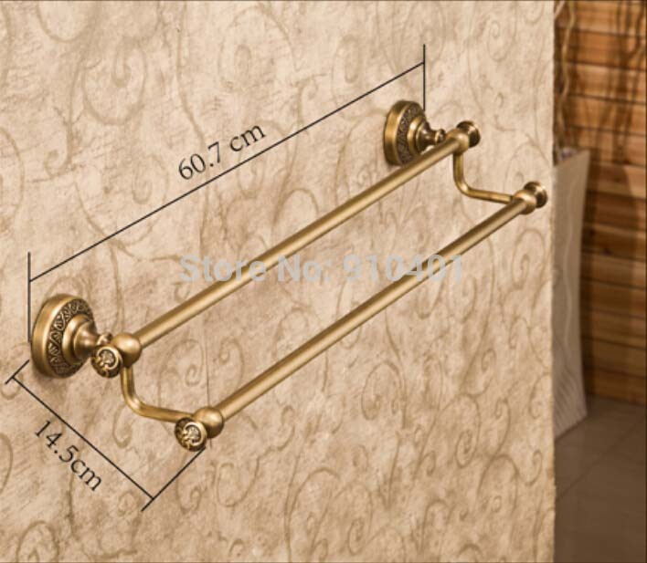 Wholesale And Retail Promotion Classic Antique Brass Towel Rack Holder Dual Towel Bar Wall Mounted Towel Hanger