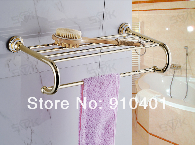 Wholesale And Retail Promotion Euro Golden Brass Bath Towel Rack Holder Bath Shelf Towel Bar Bathroom Hardware