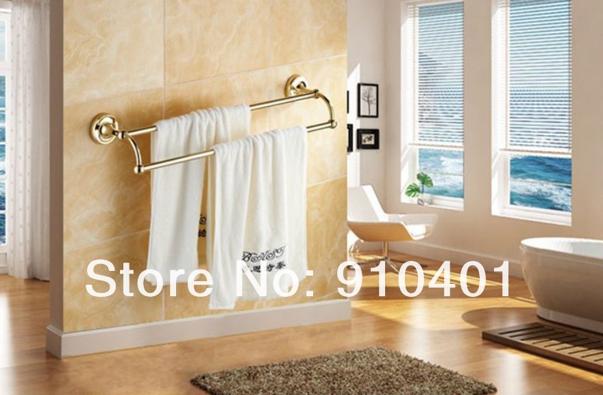 Wholesale And Retail Promotion Fashion Polished Golden Finish Brass Towel Rack Holder Dual Towel Bars Holder