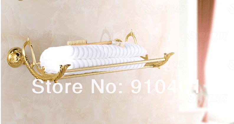 Wholesale And Retail Promotion Golden Classic Bath Brass Wall Mounted Clothes Towel Racks Shelf Towel Holder