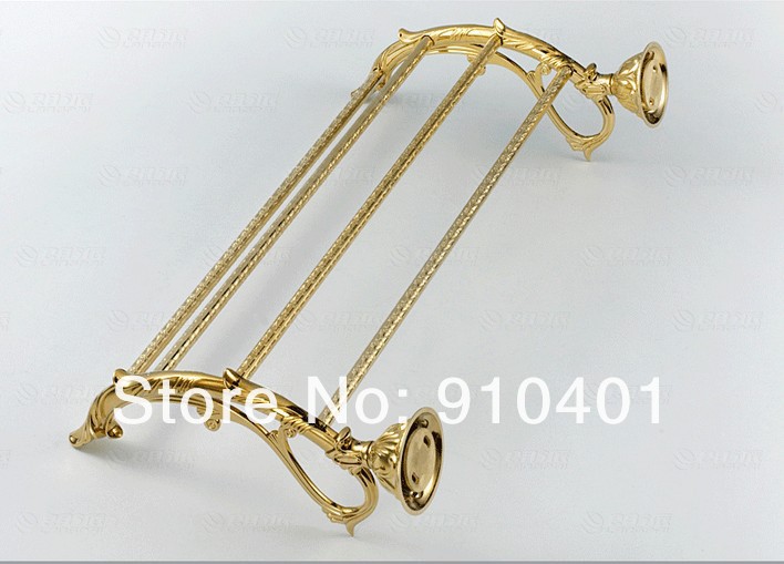 Wholesale And Retail Promotion Golden Classic Bath Brass Wall Mounted Clothes Towel Racks Shelf Towel Holder