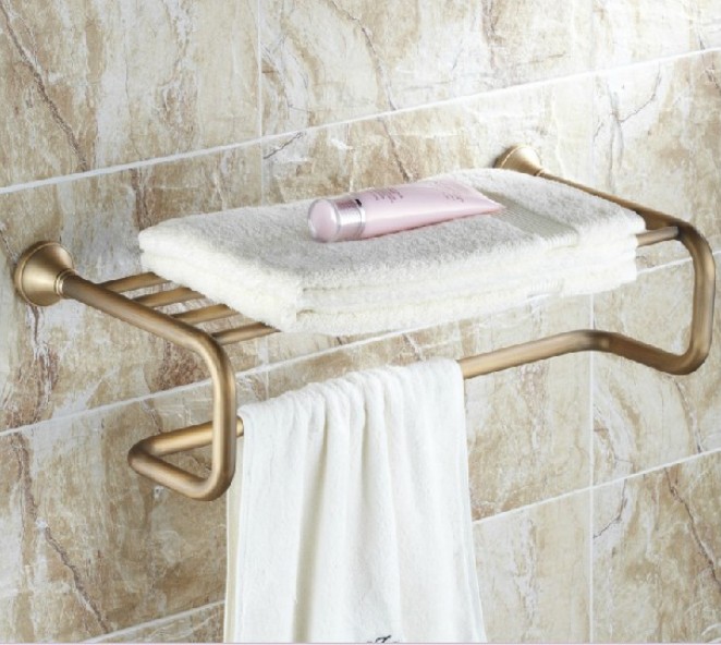 Wholesale And Retail Promotion Home Fashion Antique Brass Bathroom Towel Rack Towel Bar Wall Rack Wall Mounted