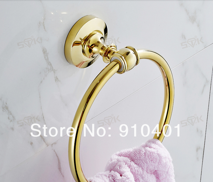 Wholesale And Retail Promotion Luxury Bathroom Accessories Fashion Golden Brass Towel Rack Towel Ring Holder