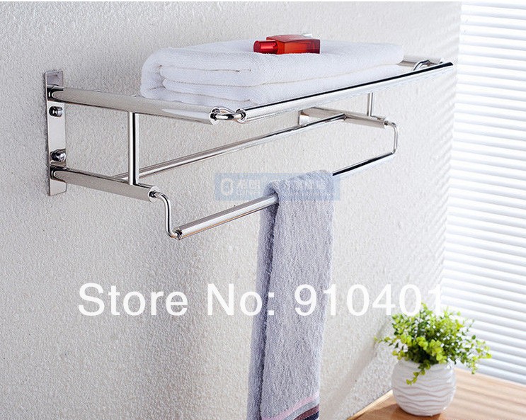 Wholesale And Retail Promotion Luxury Bathroom Chrome Stainless Steel Clothes Towel Racks Shelf W/ Towel Bar