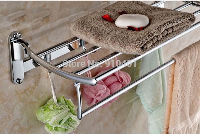 Wholesale And Retail Promotion Luxury Chrome Brass Bathroom Towel Rack Holder Clothes Shelf With Hook Hangers