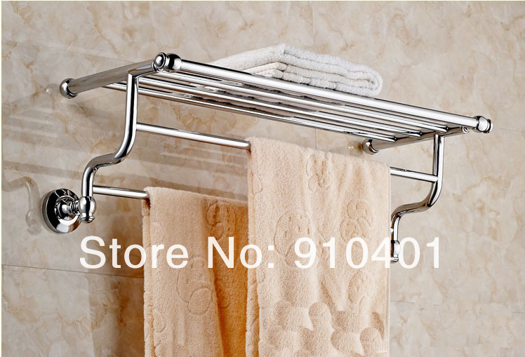 Wholesale And Retail Promotion Luxury Chrome Brass Wall Mounted Clothes Towel Racks Shelf Dual Towel Bar Holder
