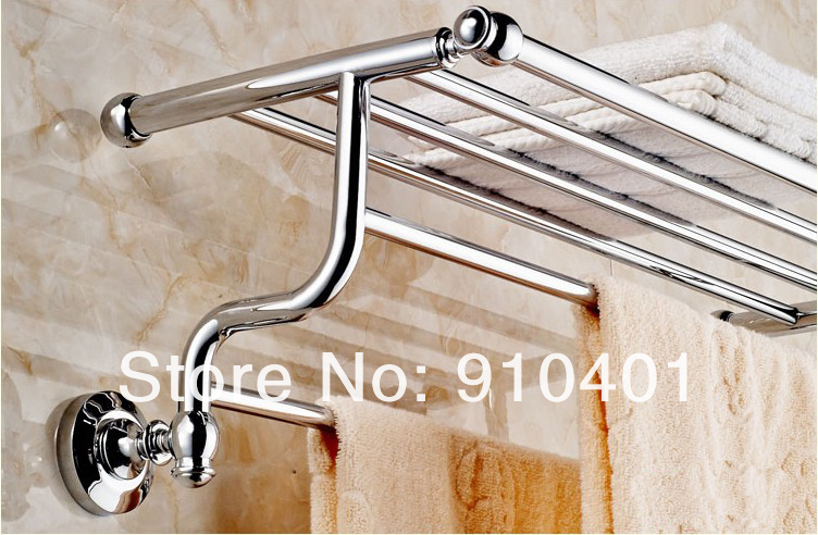 Wholesale And Retail Promotion Luxury Chrome Brass Wall Mounted Clothes Towel Racks Shelf Dual Towel Bar Holder