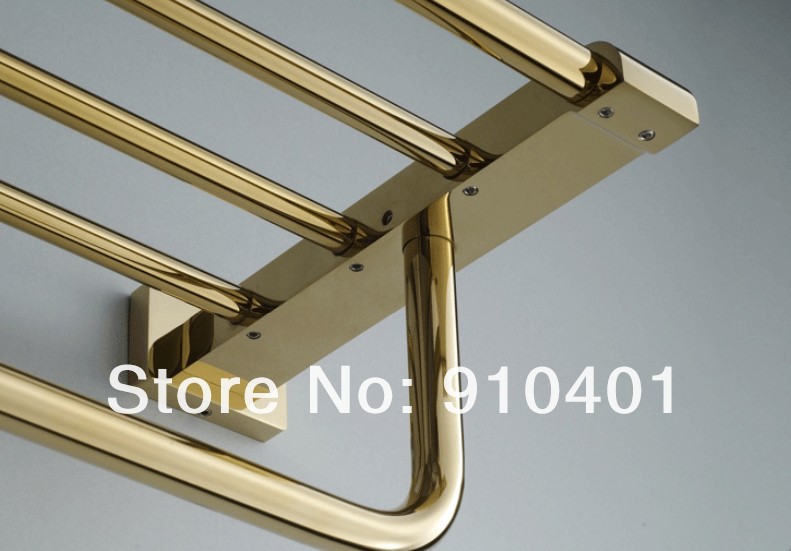 Wholesale And Retail Promotion  Luxury Golden Brass Bathroom Shelf Towel Rack Holder With Towel Bar Wall Mounted
