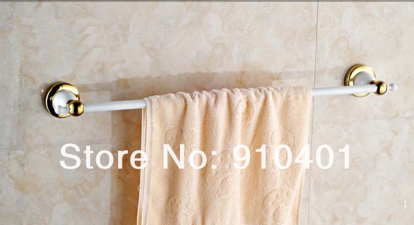 Wholesale And Retail Promotion Luxury Hotel Bathroom White Painting Goldne Brass Towel Rack Holder Towel Bar