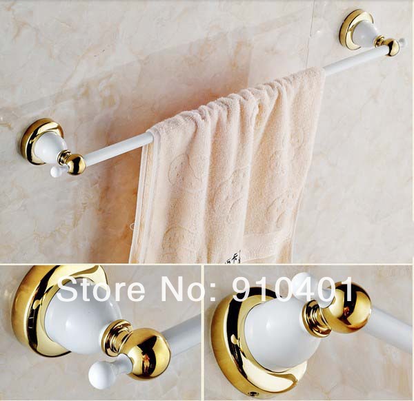 Wholesale And Retail Promotion Luxury Hotel Bathroom White Painting Goldne Brass Towel Rack Holder Towel Bar