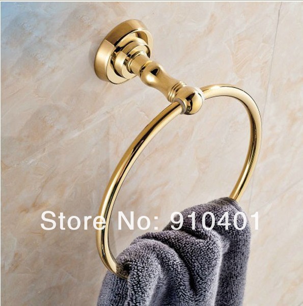 Wholesale And Retail Promotion  Luxury Polished Golden Finish Bathroom Wall Mounted Towel Ring Holder Towel Rack