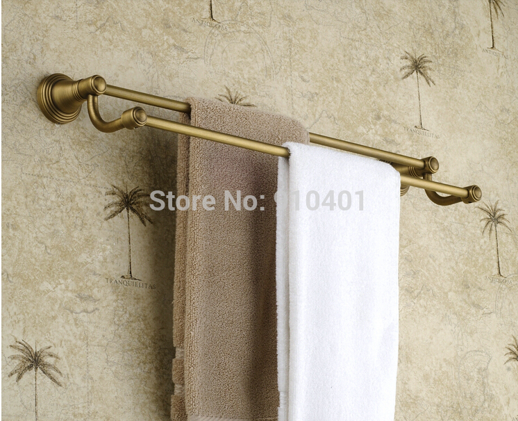 Wholesale And Retail Promotion Luxury Wall Mounted Antique Brass Towel Bars Bathroom Dual Hangers Towel Rack