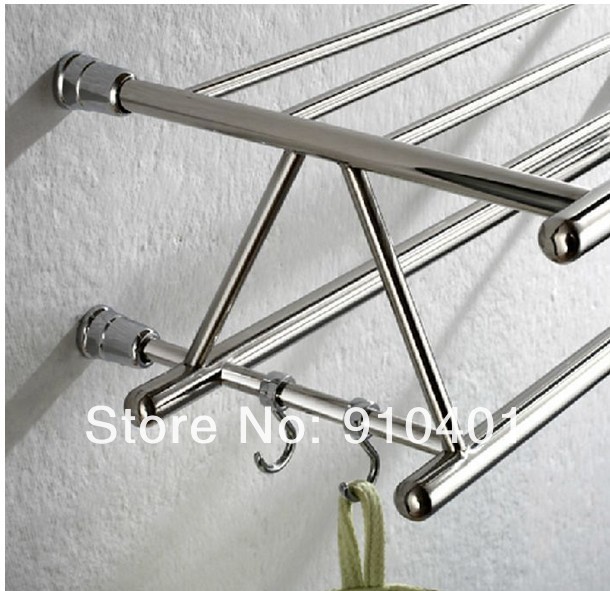 Wholesale And Retail Promotion Luxury Wall Mounted Bathroom Towel Rack Holder Dual Towel Bar With Hooks Hangers