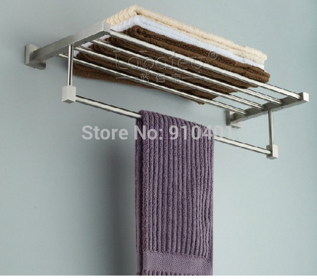 Wholesale And Retail Promotion Luxury Wall Mounted Brushed Nickel Towel Rack Shelf Towel Bar Holder Bath Shelf