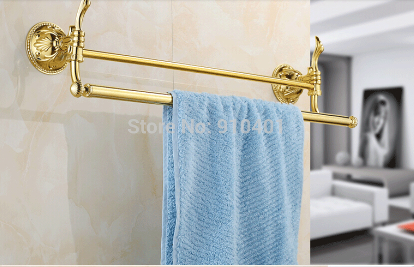 Wholesale And Retail Promotion Luxury Wall Mounted Golden Flower Art Towel Rack Holder Dual Towel Bars Hangers