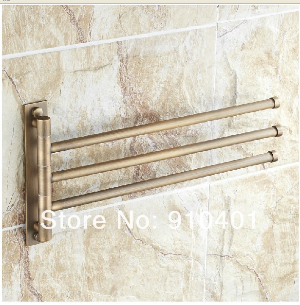 Wholesale And Retail Promotion  Modern Antique Brass Wall Mounted Bathroom Towel Rack Holder Swivel 3 Towel Bars
