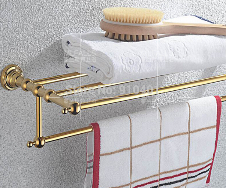 Wholesale And Retail Promotion Modern Golden Brass Towel Rack Holder Bathroom Shelf With Towel Bar Wall Mounted