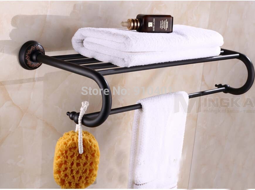 Wholesale And Retail Promotion Modern Oil Rubbed Bronze Bathroom Hotel Towel Rack Holder Bath Shelf Towel Bar