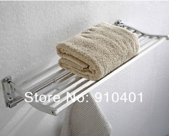 Wholesale And Retail Promotion NEW Aluminium Folding Bathroom Towel Rack Holder Bath Shelf With Hooks Hangers