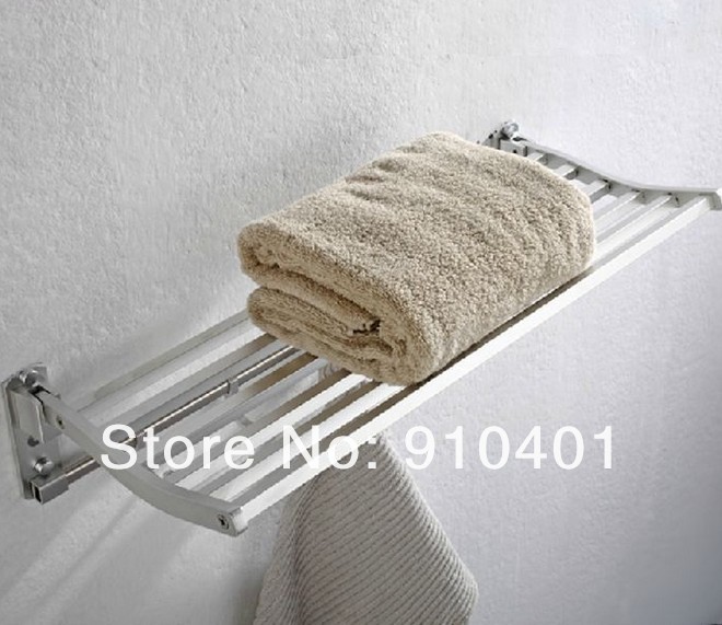 Wholesale And Retail Promotion NEW Aluminium Folding Bathroom Towel Rack Holder Bath Shelf With Hooks Hangers