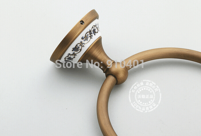 Wholesale And Retail Promotion NEW Antique Brass Bathroom Wall Mount Towel Rack Ring Ceramic Base Towel Hanger