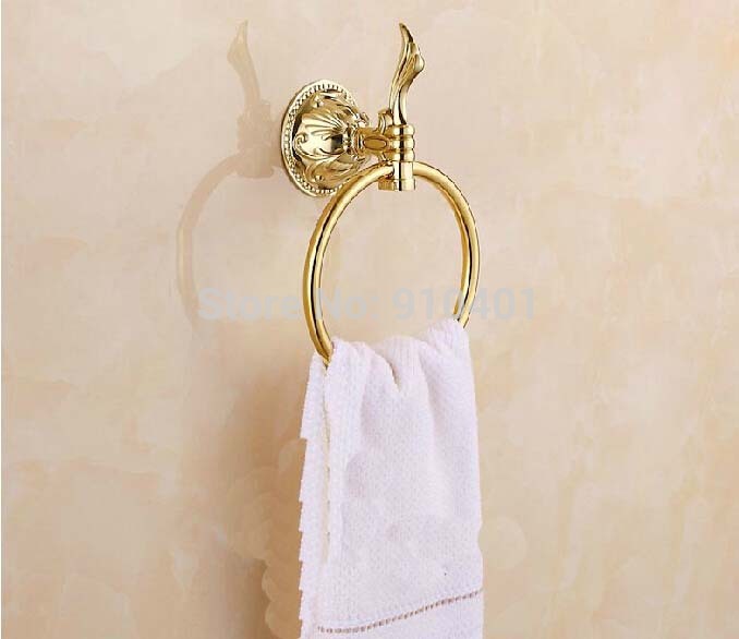 Wholesale And Retail Promotion NEW Bathroom Golden Flower Art Towel Rack Holder Round Towel Ring Towel Hanger