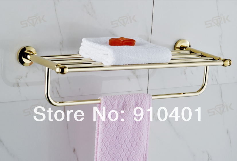 Wholesale And Retail Promotion NEW Euro Polished Golden Brass Wall Mounted Towel Rack Bathroom Shelf Towel Bar