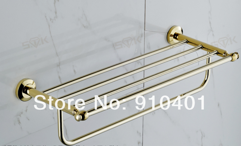 Wholesale And Retail Promotion NEW Euro Polished Golden Brass Wall Mounted Towel Rack Bathroom Shelf Towel Bar