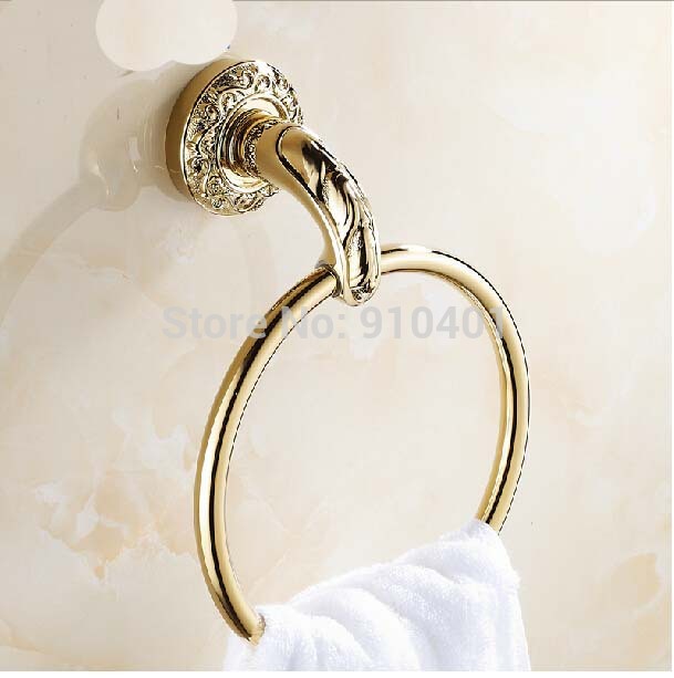 Wholesale And Retail Promotion NEW Golden Brass Wall Mounted Towel Rack Holder Bathroom Round Towel Ring Hanger