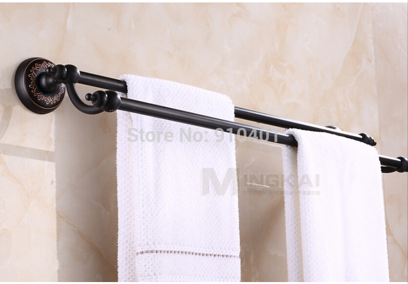 Wholesale And Retail Promotion Oil Rubbed Bronze Bathroom Towel Rack Holder Dual Towel Bar Hangers Wall Mounted