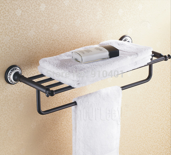 Wholesale And Retail Promotion  Oil Rubbed Bronze Ceramic Towel Rack Holder Bathroom Shelf Towel Bar Wall Mount