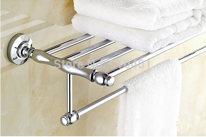 Wholesale And Retail Promotion Polished Chrome Brass Bathroom Shelf Towel Rack Holder With Towel Bar Wall Mount