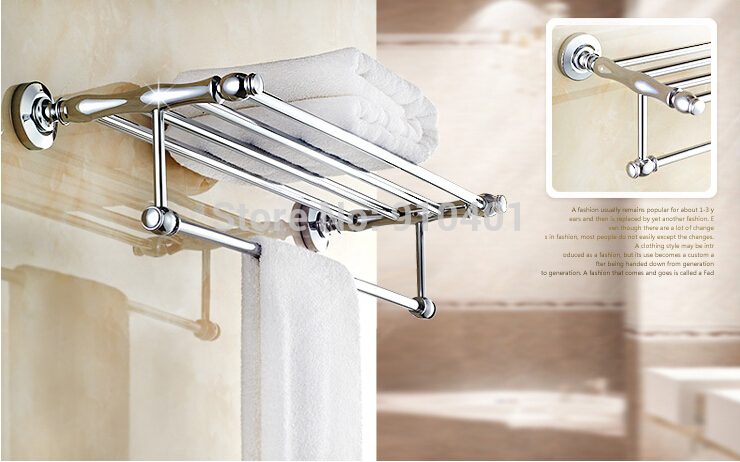 Wholesale And Retail Promotion Polished Chrome Brass Bathroom Shelf Towel Rack Holder With Towel Bar Wall Mount