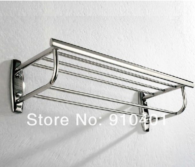Wholesale And Retail Promotion Polished Chrome Brass Wall Mounted Bathroom Shelf Towel Rack Holder 2 Towel Bars