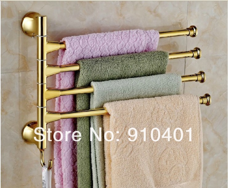Wholesale And Retail Promotion  Polished Golden Finish Brass Bathroom 5 Towel Bars Swivel 5 Bars Towel Holder