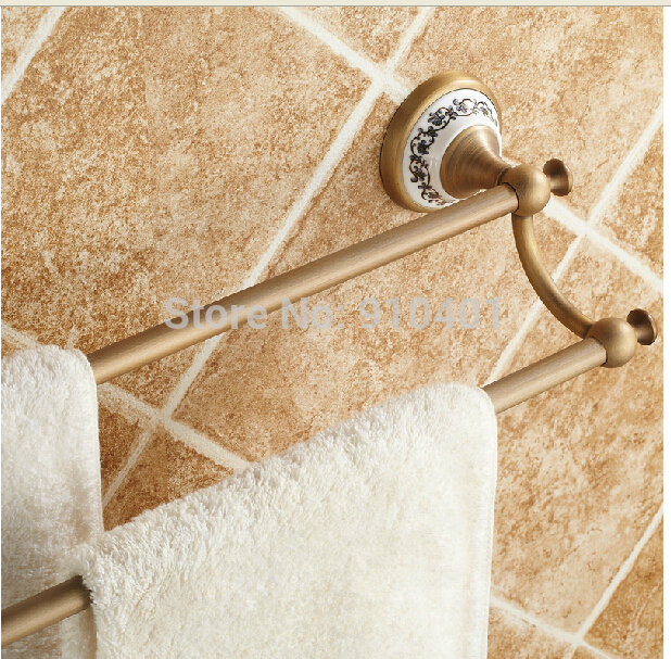 Wholesale And Retail Promotion Wall Mounted Ceramic Style Antique Brass Towel Rack Holder With Dual Towel Bars