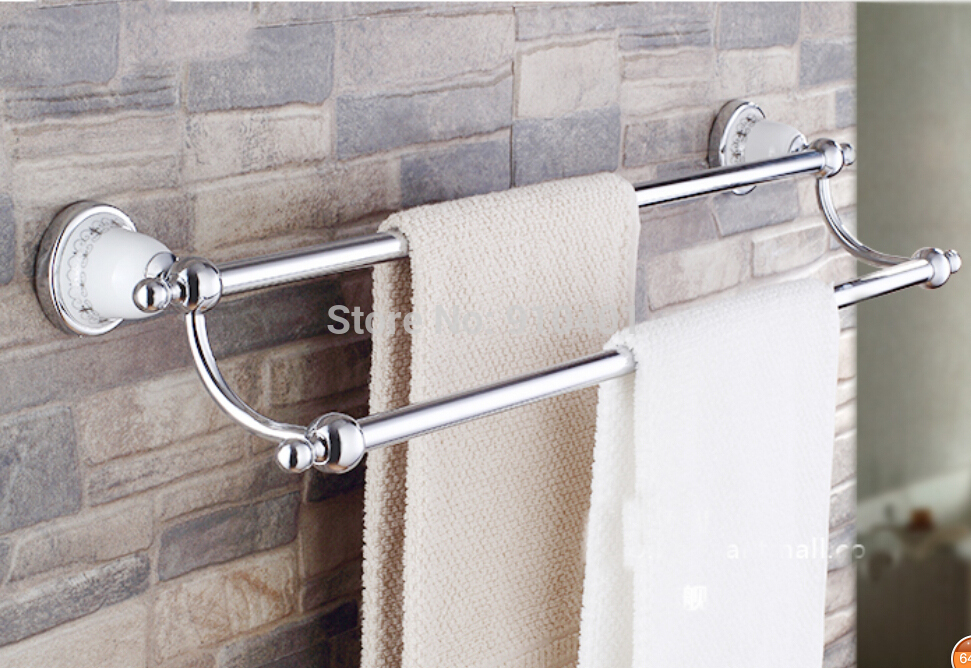 Wholesale And Retail Promotion Wall Mounted Chrome Brass Towel Rack Holder Dual Towel Bars Bathroom Accessory