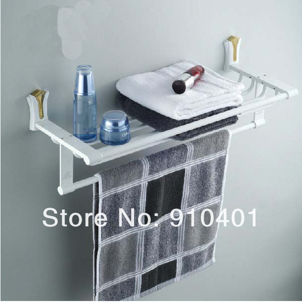 Wholesale And Retail Promotion White Painting Wall Mount Solid Brass Bathroom Shelf Towel Rack Holder Towel Bar