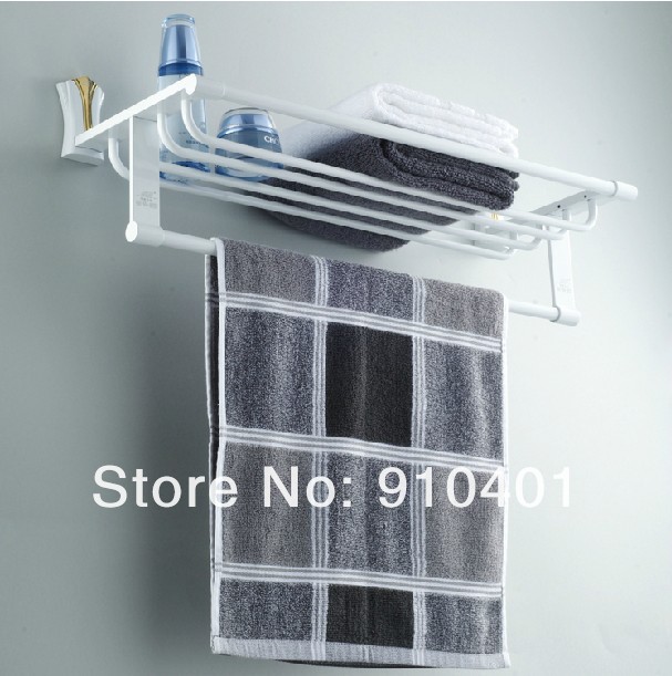 Wholesale And Retail Promotion White Painting Wall Mount Solid Brass Bathroom Shelf Towel Rack Holder Towel Bar