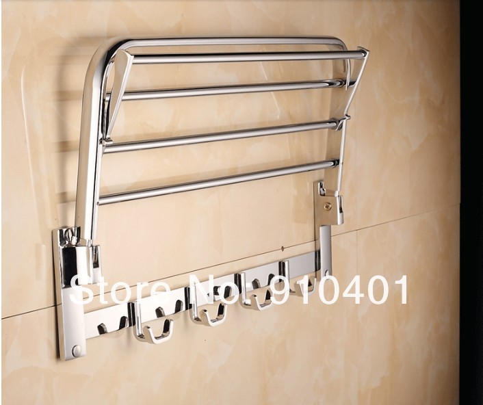Wholesale and retail Promotion Modern Chrome Brass Foldable Towel Rack Holder Bathroom Shelf Towel Bar W/ Hook