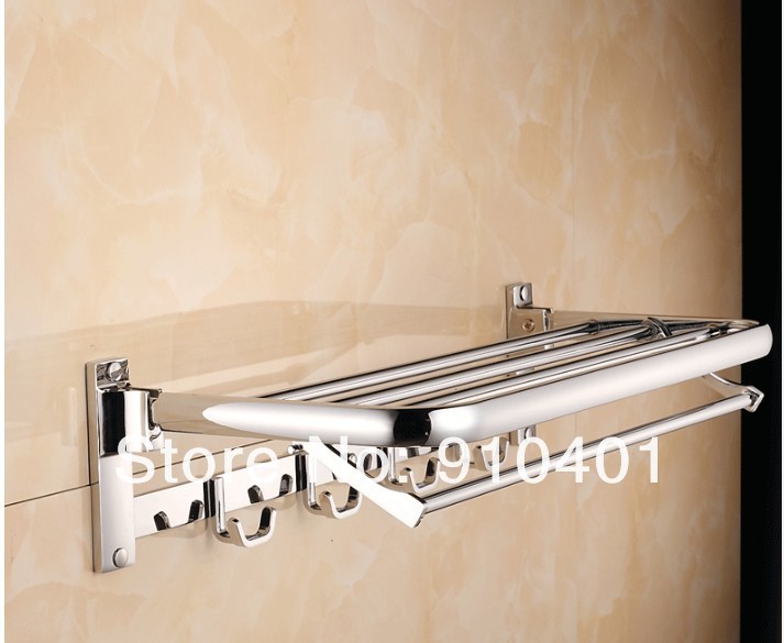Wholesale and retail Promotion Modern Chrome Brass Foldable Towel Rack Holder Bathroom Shelf Towel Bar W/ Hook
