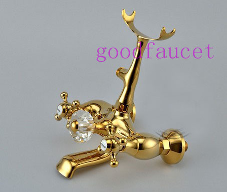 Classic Telephone Golden Wall Mount Bath Tub Faucet Mixer Tap With Handheld Shower