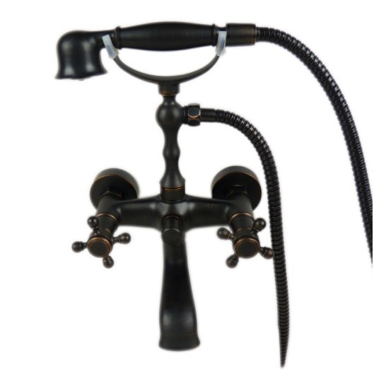 NEW Oil Rubbed Bronze Wall Mounted Clawfoot Bathtub faucet mixer tap telephone sparyer dual handles 