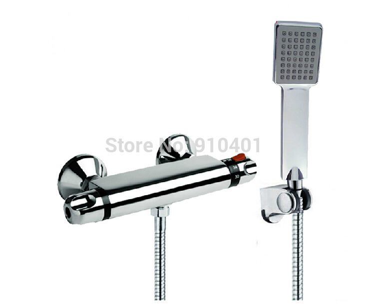 Wholesale And Retail Promotin NEW Thermostatic Bathroom Wall Mounted Tub Faucet With Hand Shower Chrome Brass