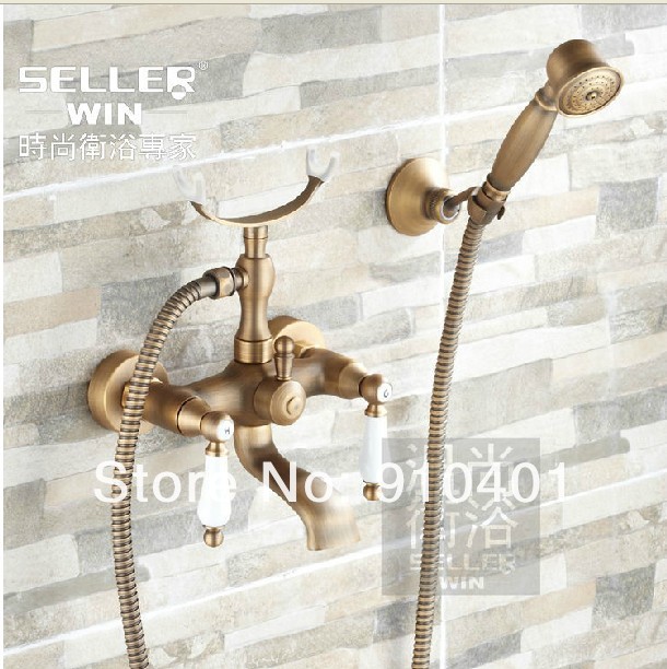 Wholesale And Retail Promotion Antique Brass Bathroom Tub Faucet Shower Mixer Tap Dual Cross Handles Wall Mount