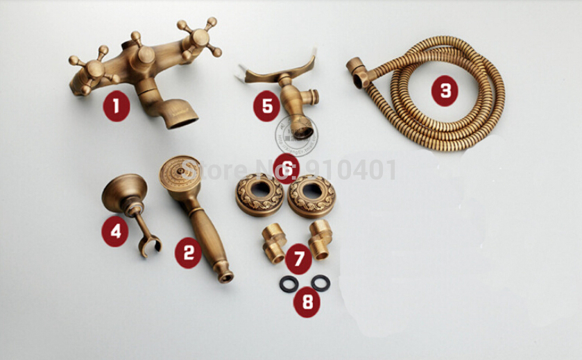 Wholesale And Retail Promotion Antique Brass Wall Mounted Bathroom Tub Faucet Dual Cross Handle Sink Mixer Tap