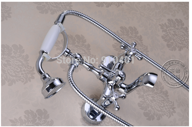 Wholesale And Retail Promotion Luxury Chrome Brass Wall Mounted Bathtub Faucet Dual Handles Shower Mixer Tap