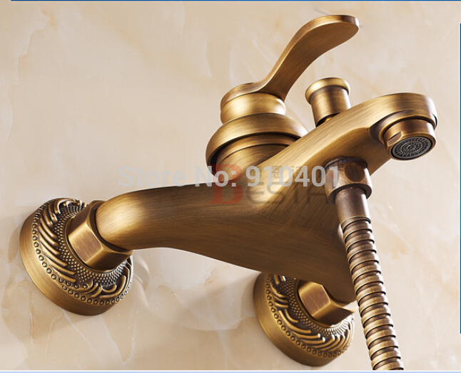 Wholesale And Retail Promotion NEW Antique Brass Bathroom Tub Faucet Sliding Hand Shower Mixer Tap W/ Soap Dish