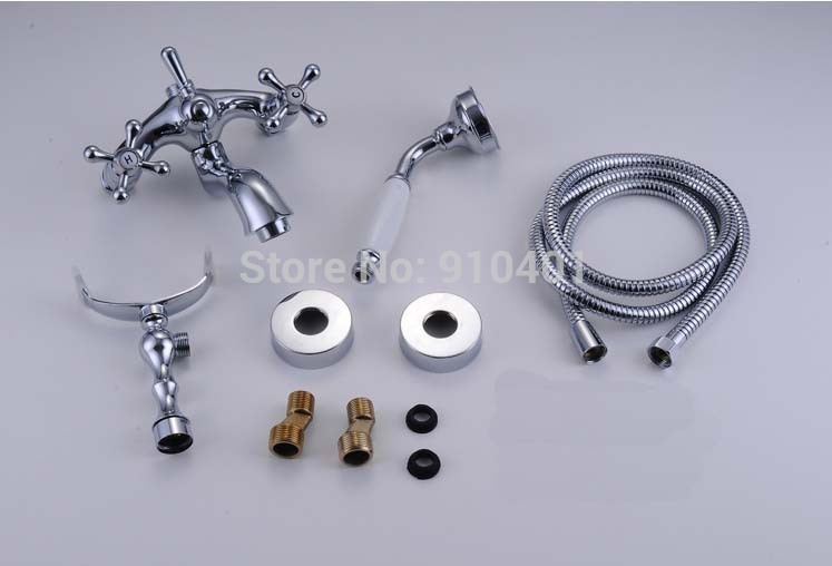 Wholesale And Retail Promotion NEW Contemporary Wall Mounted Bathtub Faucet Hand Shower Mixer Tap Dual Handles